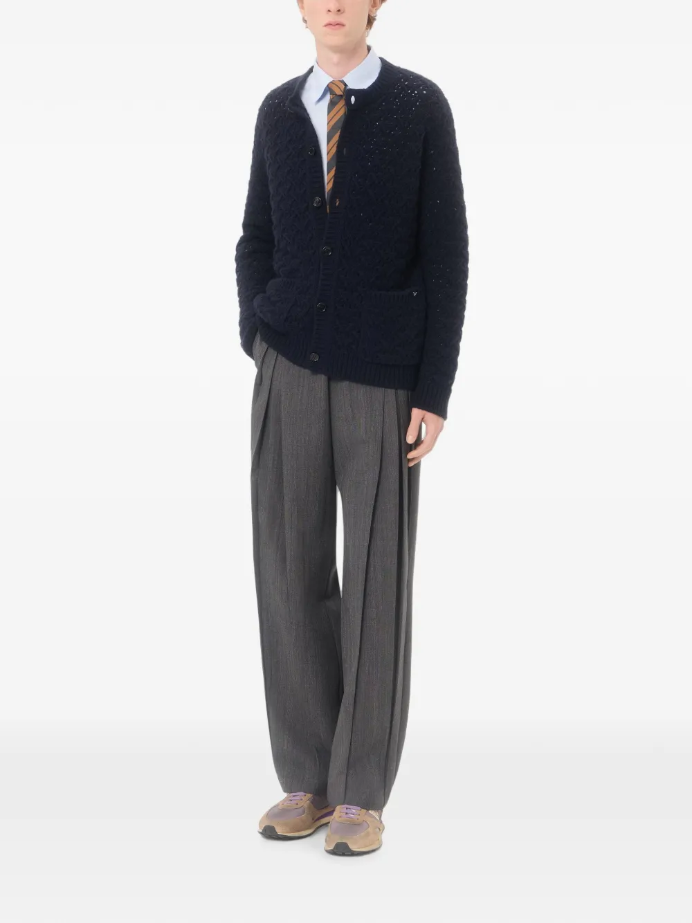 Valentino Garavani Wollen en kasjmier vest met metallic V-detail Blauw