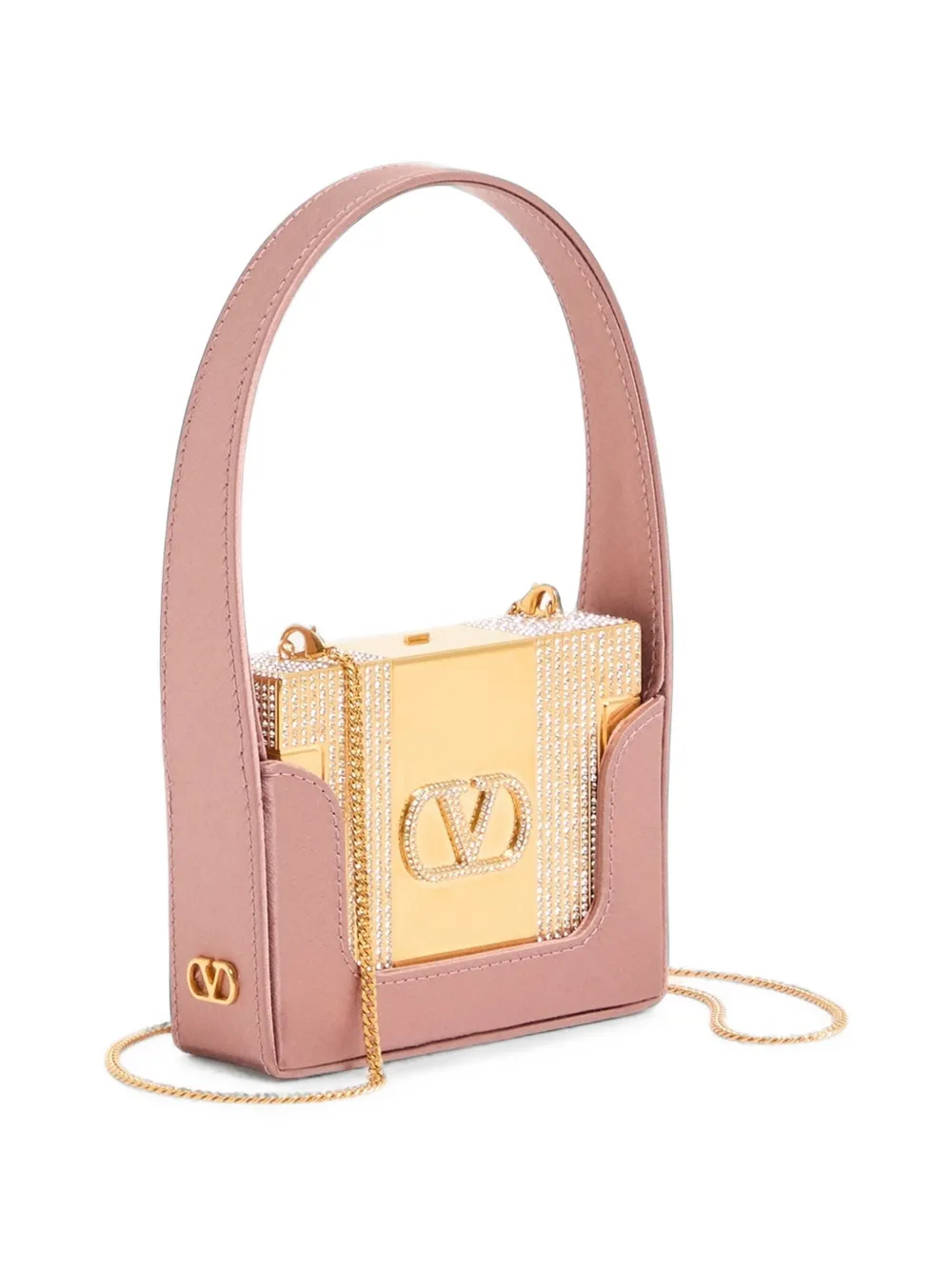 Valentino Garavani Minaumorphe Minaudière in metaal met Swarovski kristallen en satijnen hoes Goud