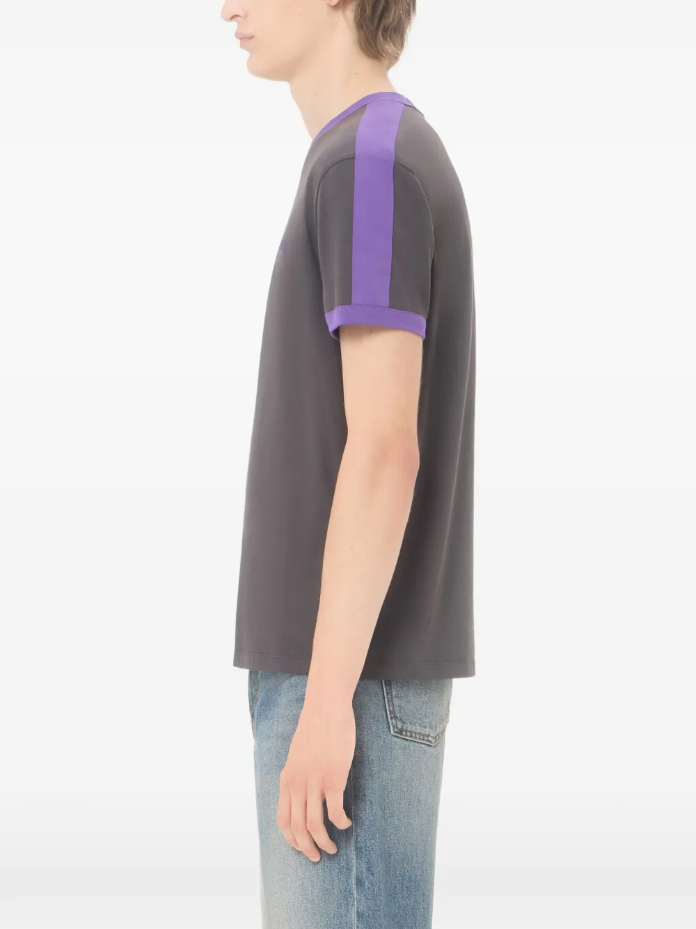 Valentino Garavani Katoenen T-shirt met ronde hals. contrasterende zijbanden en VLogo-borduurwerk Grijs