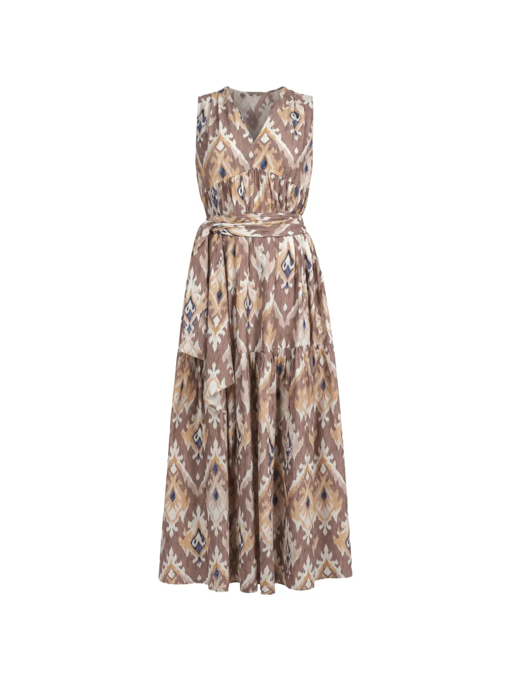 MY REAL IDENTITY ikat-print tiered maxi dress - Marrone