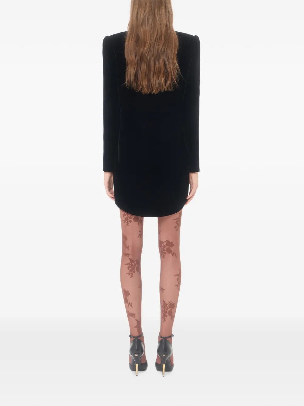 Valentino Garavani Fluwelen mini-jurk met kanten detail Zwart