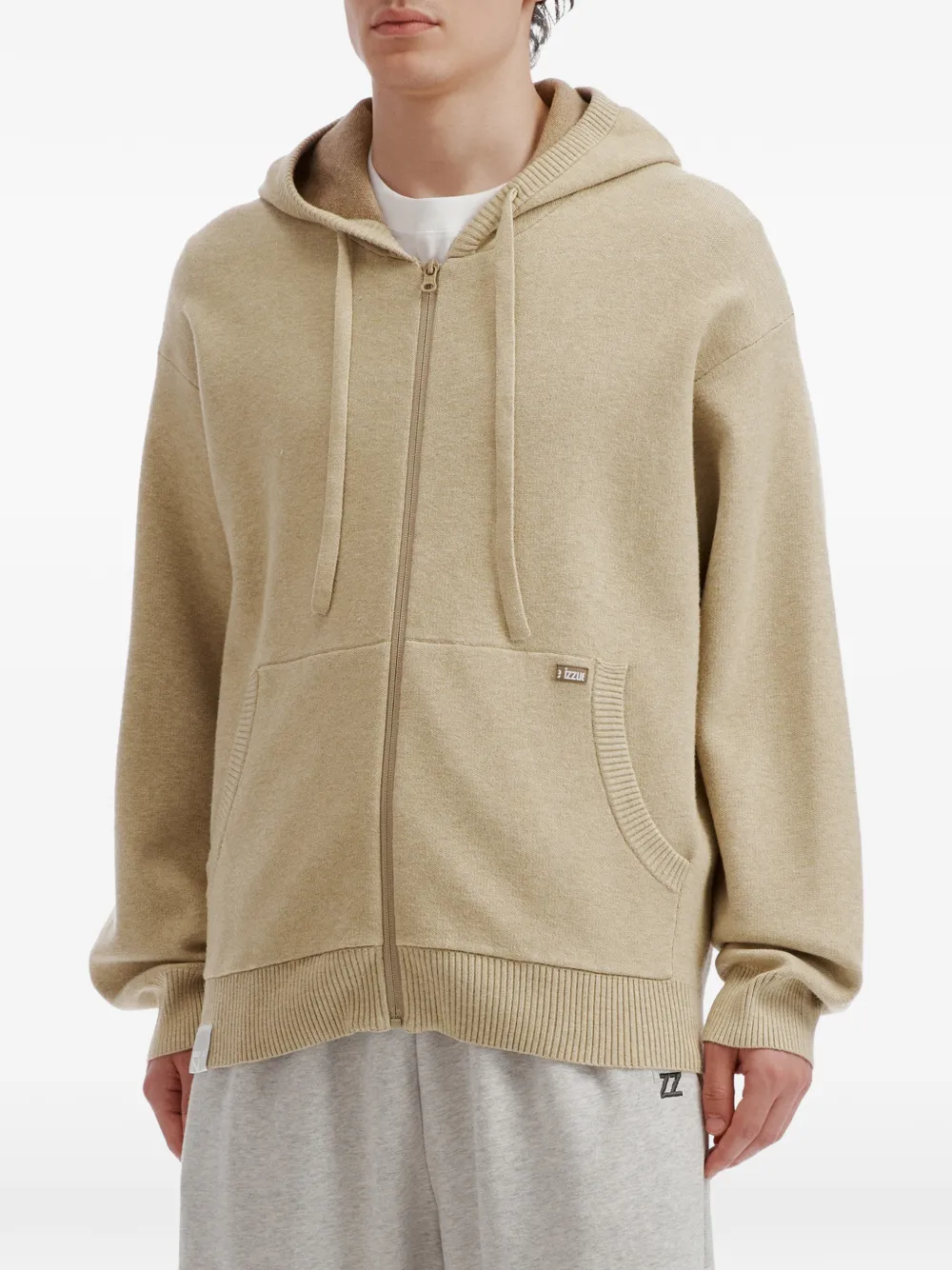 izzue Hoodie met logoprint en rits Beige