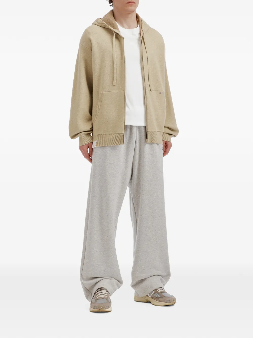 izzue Hoodie met logoprint en rits Beige