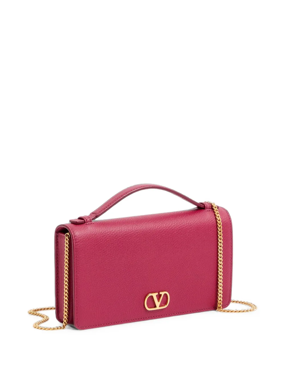 Valentino Garavani VLogo Signature portemonnee van bewerkt kalfsleer met ketting Roze
