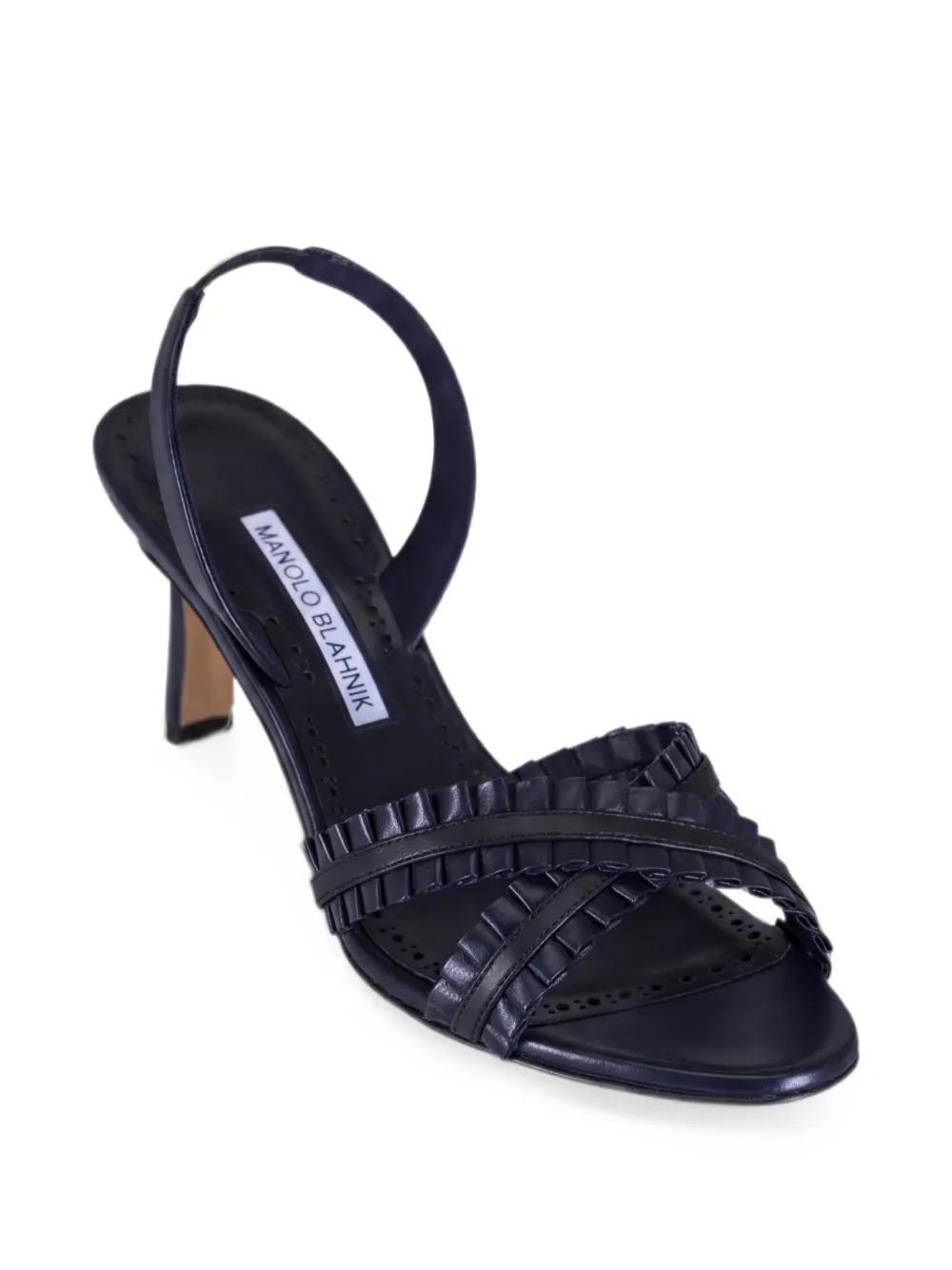 Manolo Blahnik Sandalen met gekruiste bandjes en ruches Blauw