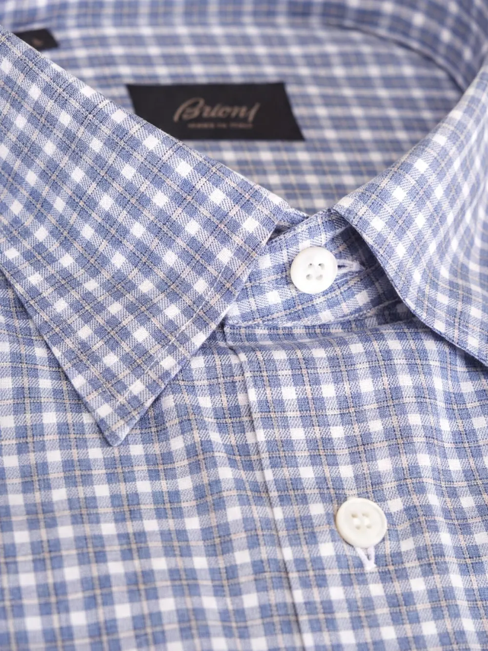 Brioni Geruit overhemd Blauw