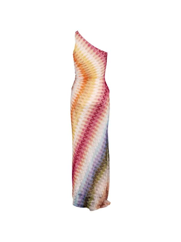 knit one shoulder dress Missoni zigzag-knit one-shoulder Maxi | Neutrals S26-Drop2