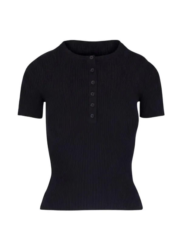 Nili Lotan Ribbed-knit Henley Sweater in Black