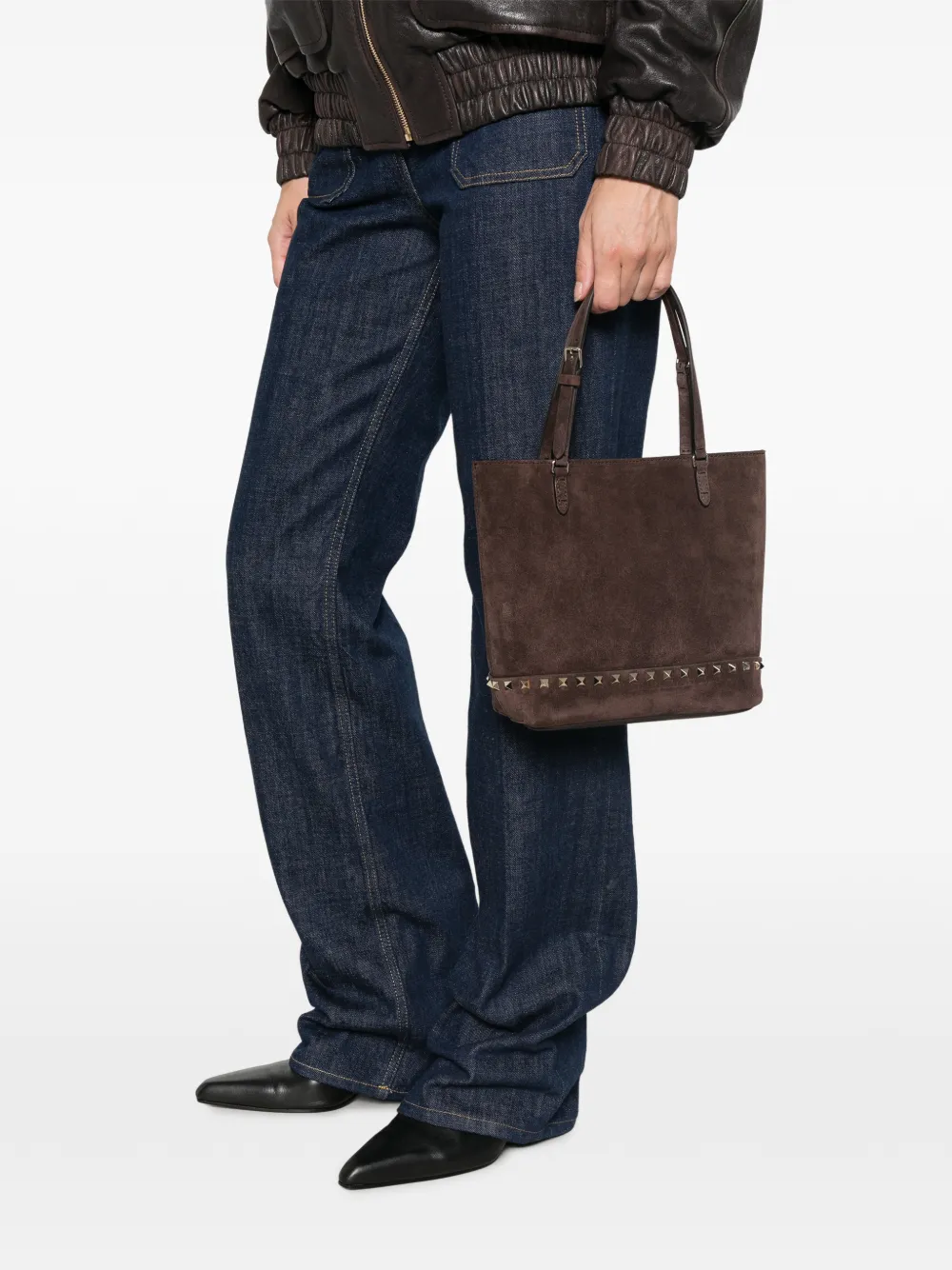 Valentino Garavani Kleine Rockstud suède shopper Bruin