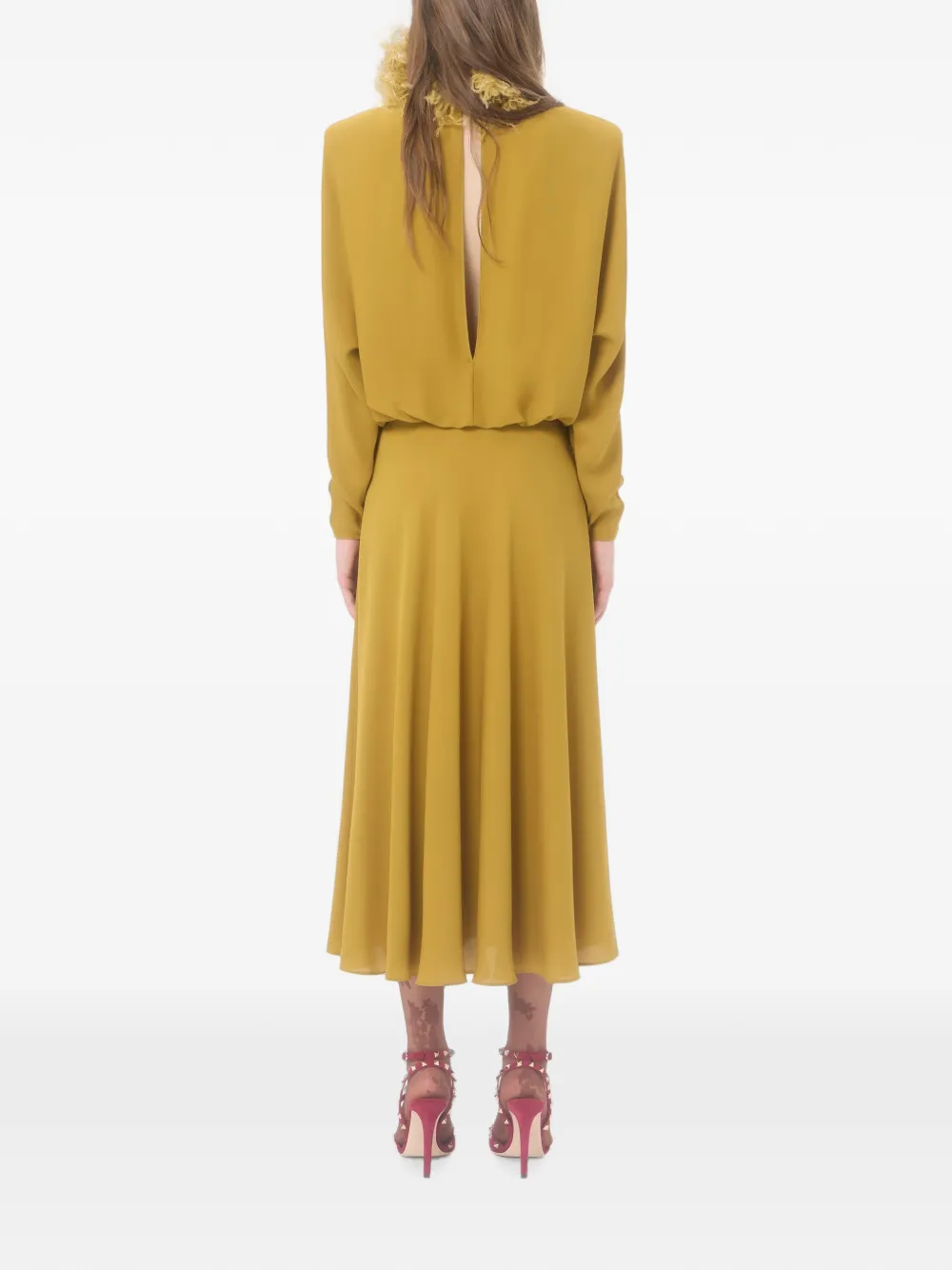 Valentino Garavani Georgette midi-jurk met veren Geel