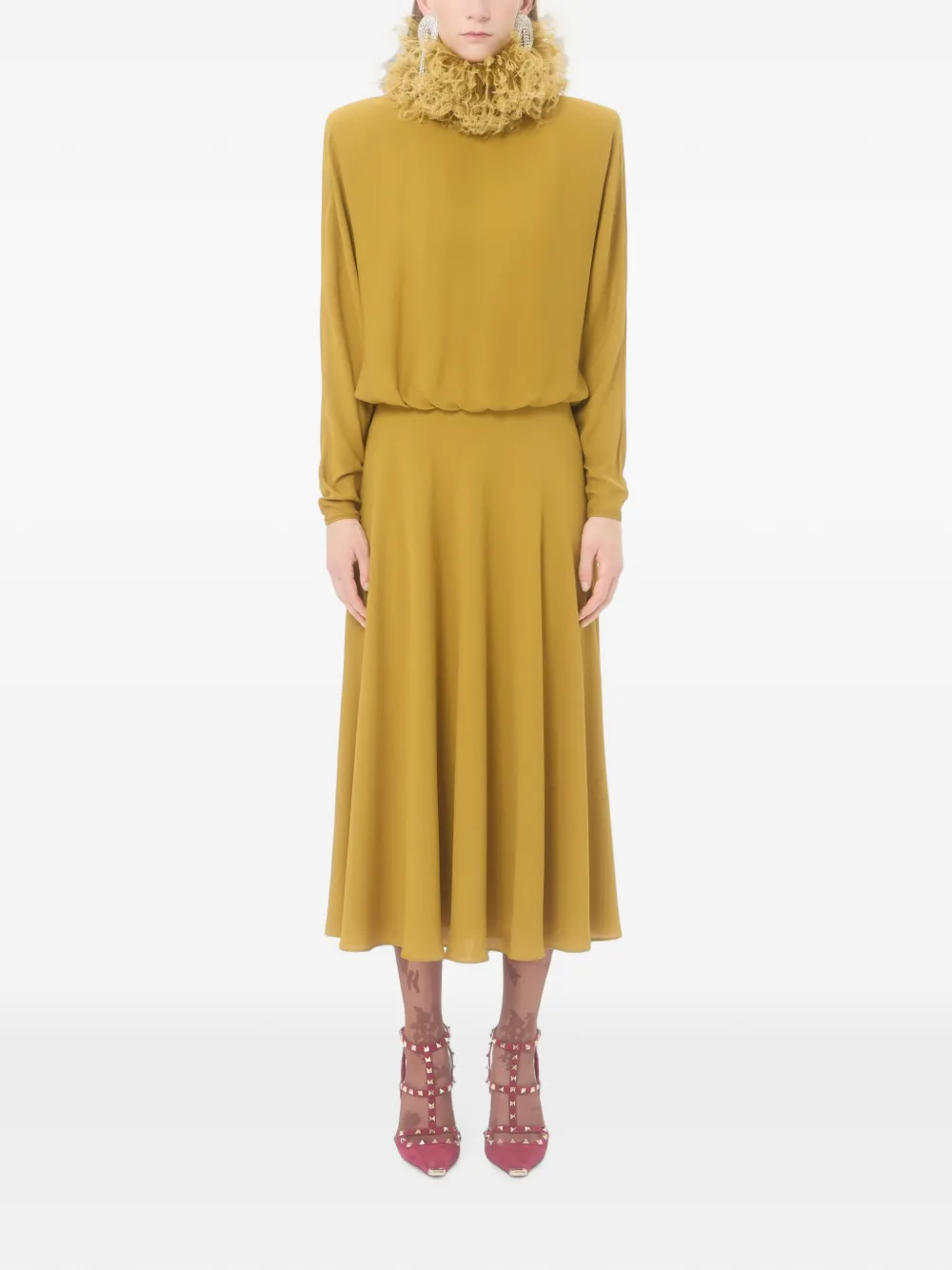 Valentino Garavani Georgette midi-jurk met veren Geel