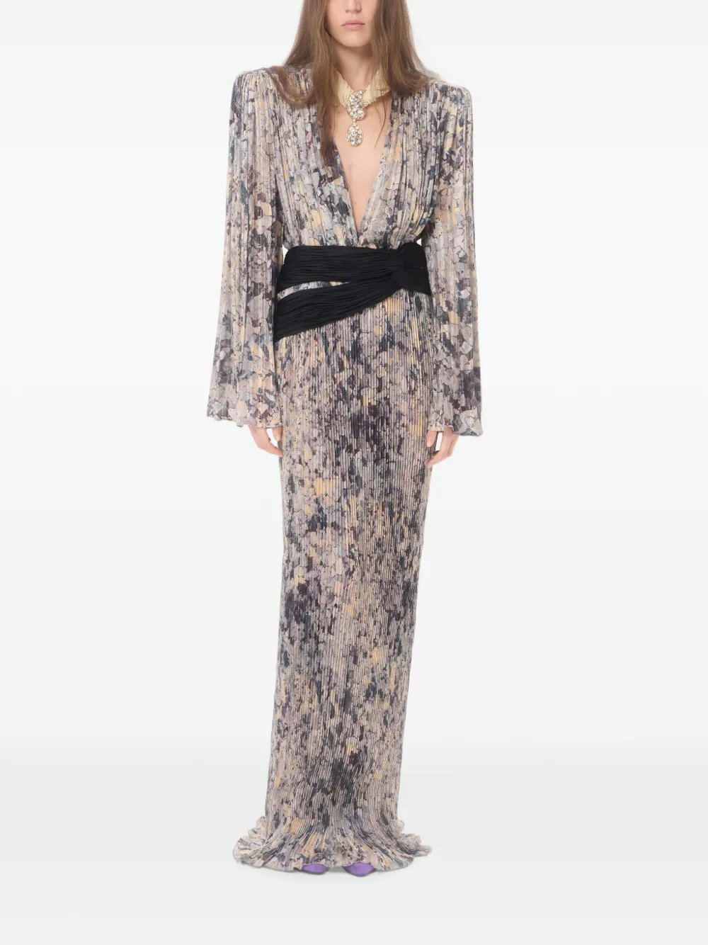 Valentino Garavani Urbs Mosaïque geplooide maxi-jurk Grijs