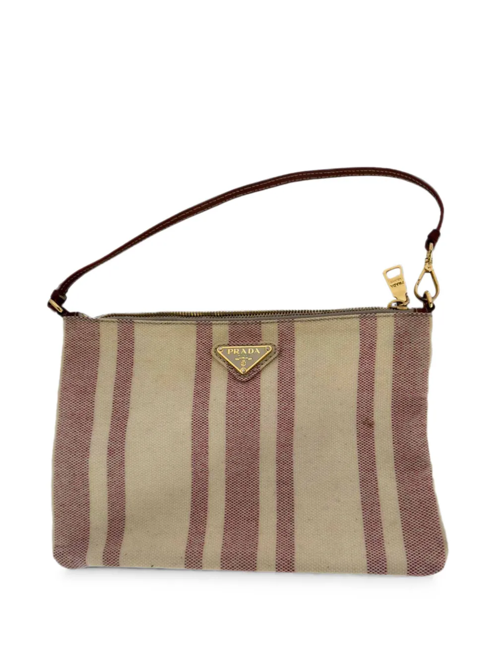 Prada Pre-Owned Striped Triangle logo pouch - Nude