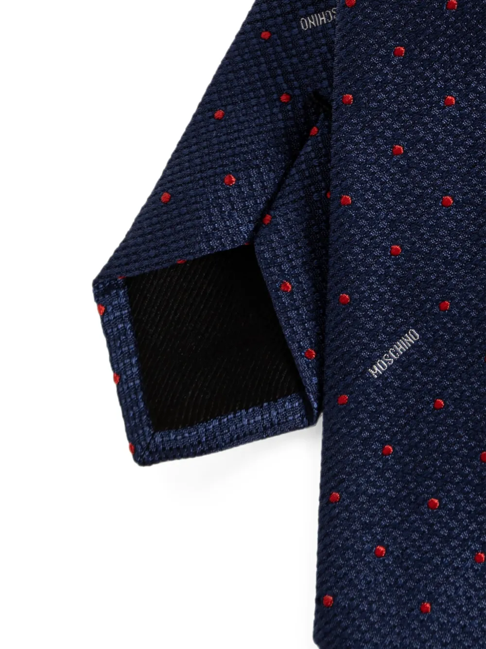 Moschino Stropdas met stippen en geborduurd logo Blauw