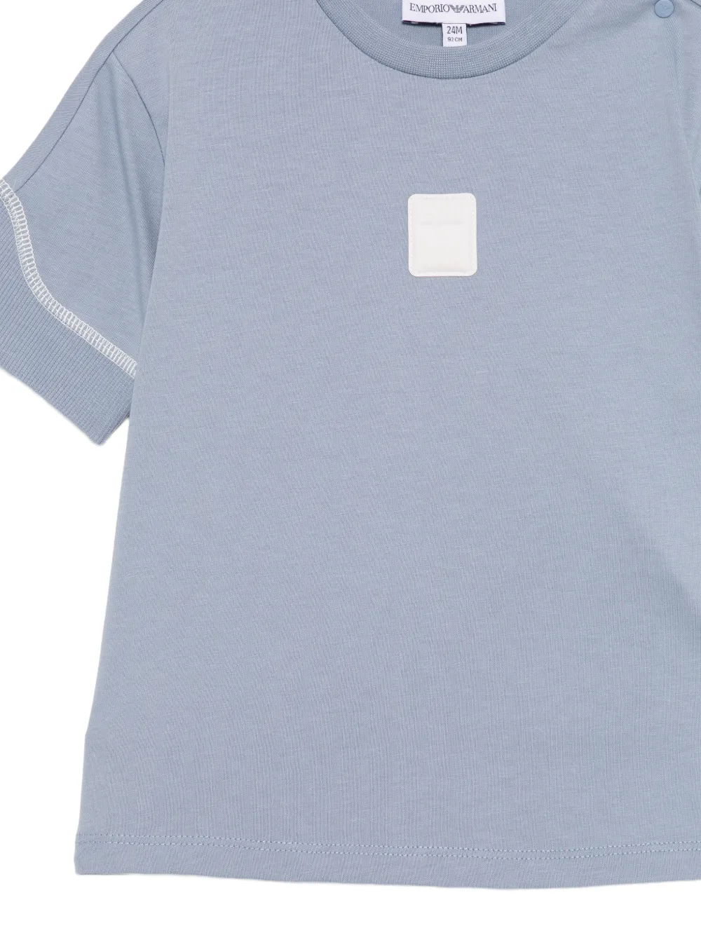 Emporio Armani Kids T-shirt met logo-patch en contrasterende stiksels Blauw