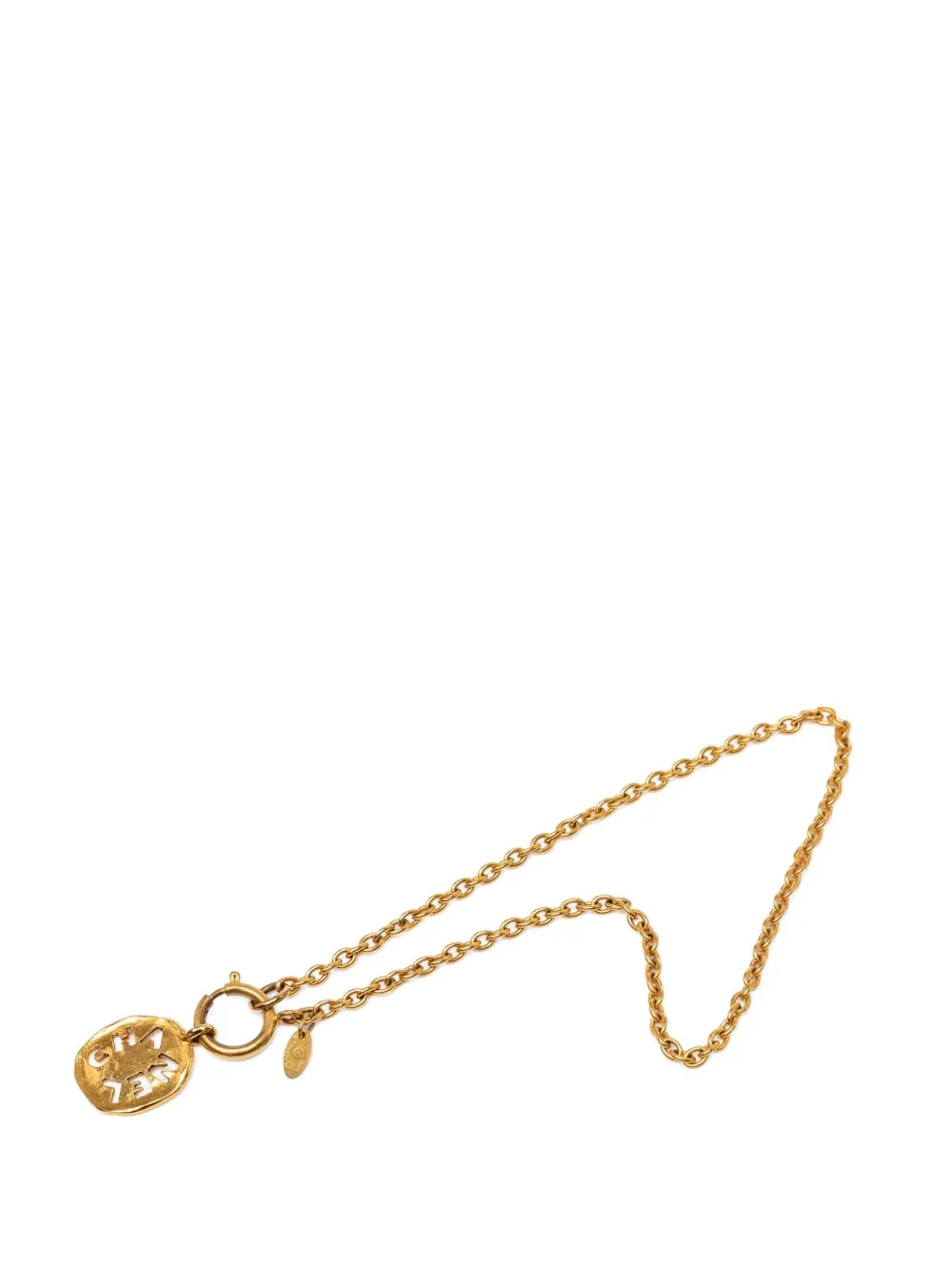 CHANEL Pre-Owned 1970-1980 Gold Plated Cut Out Logo Pendant Necklace costume necklace - Oro