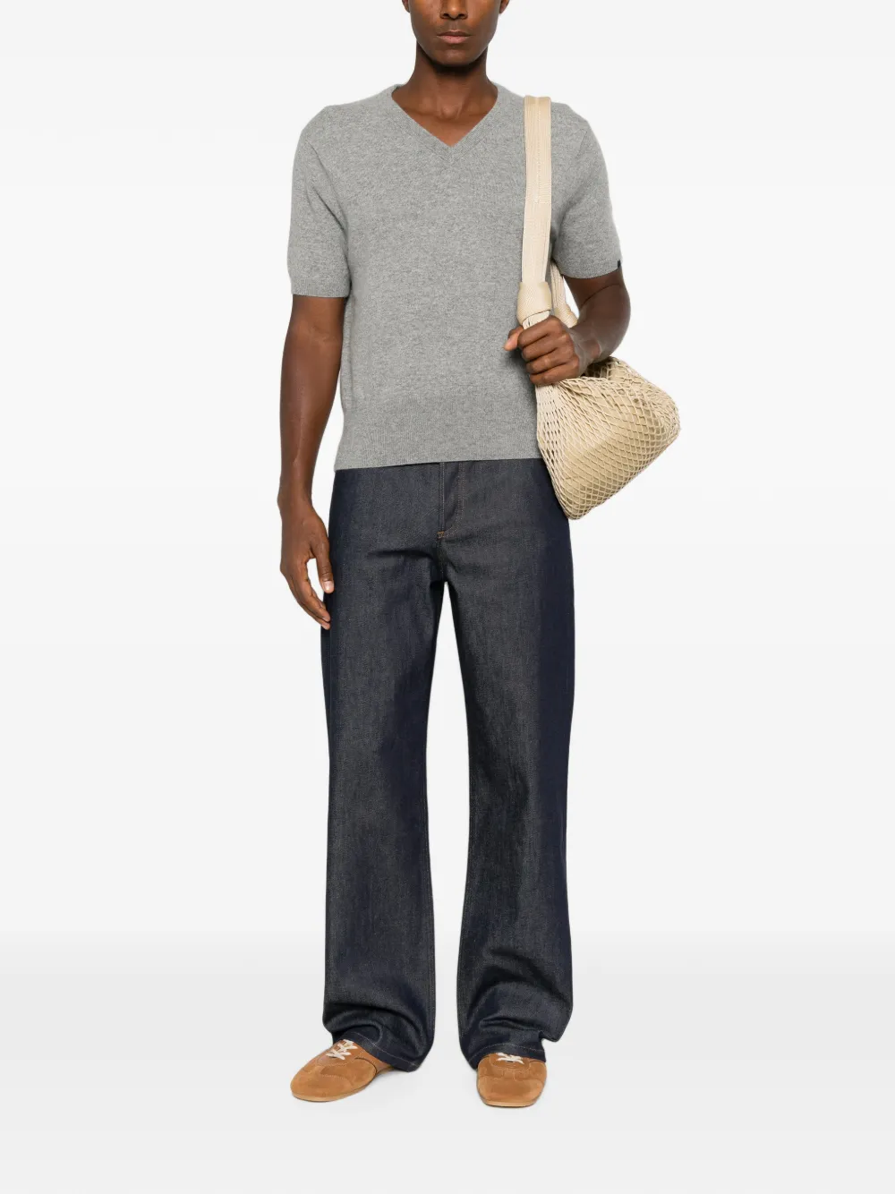 extreme cashmere Martina trui met korte mouwen en V-hals Grijs