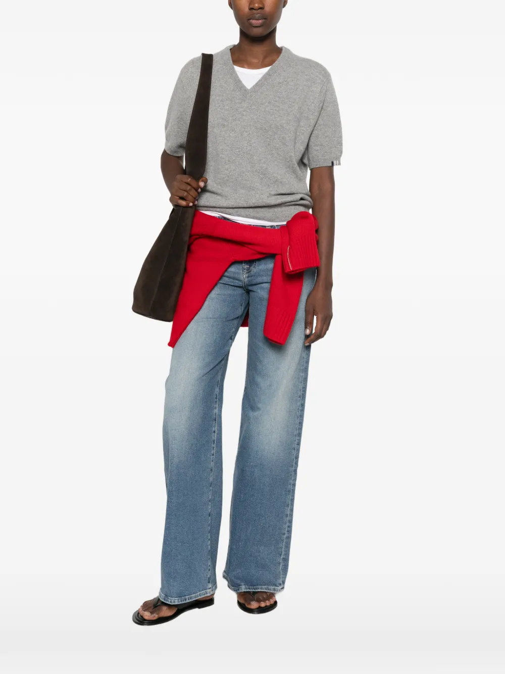 extreme cashmere Martina trui met korte mouwen en V-hals Grijs