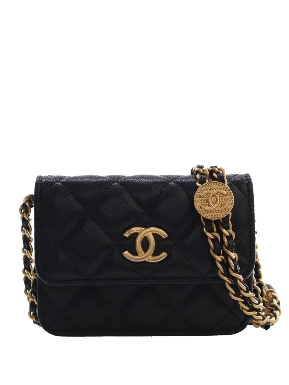 CHANEL Pre-Owned 2021-2026 Quilted Caviar Twist Your Buttons Coin Purse With Chain crossbody bag - Schwarz