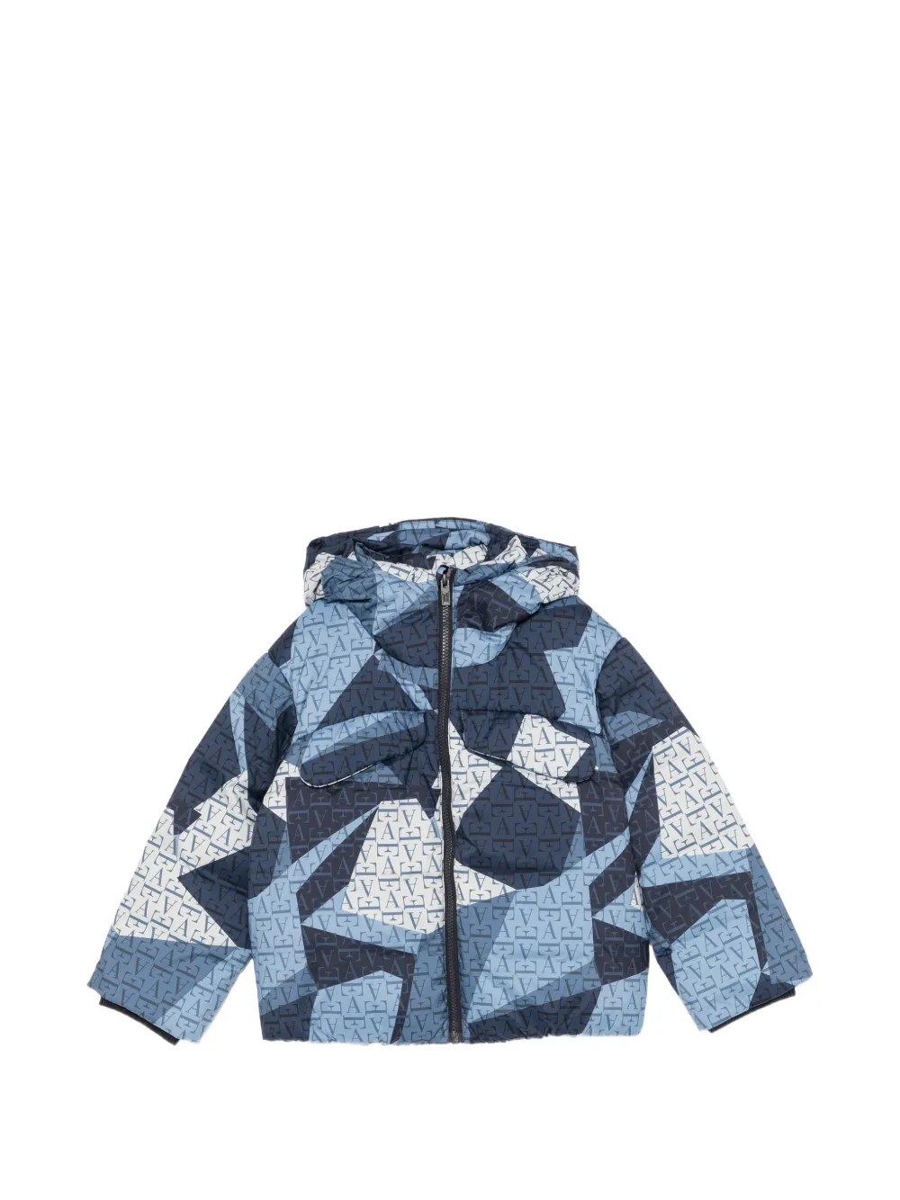 Emporio Ar i Kids monogram-print hooded jacket Blauw