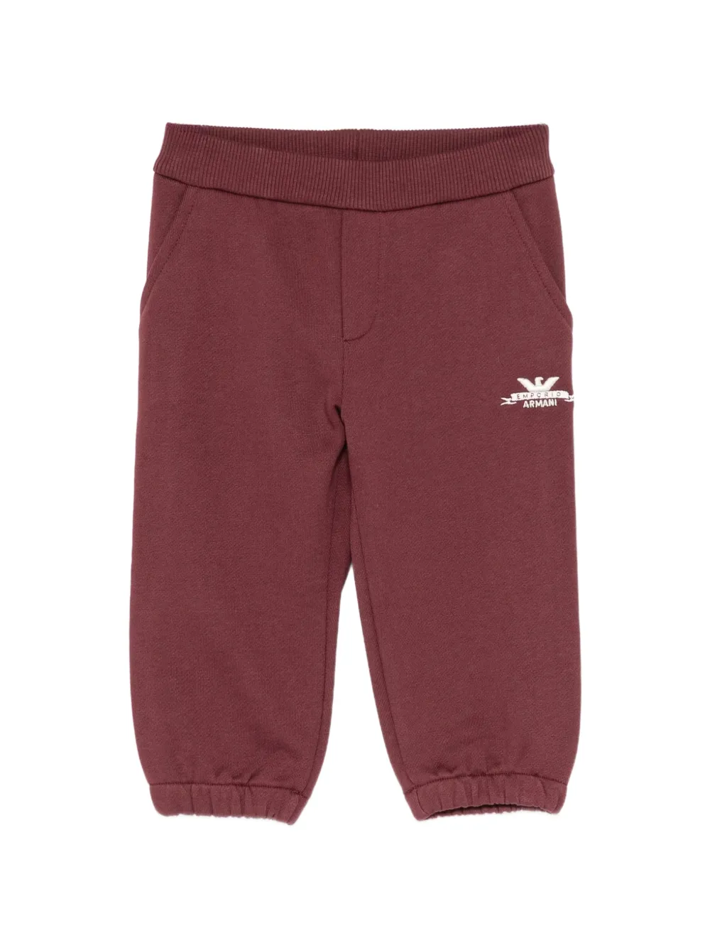 Emporio Ar i Kids logo-embroidered cotton fleece sweatpants Rood
