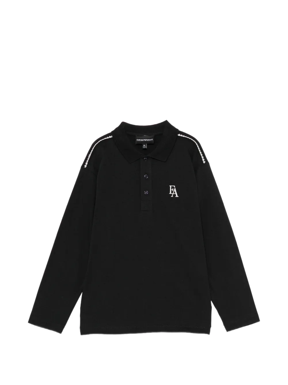 Emporio Ar i Kids logo-embroidered long-sleeve polo shirt Zwart