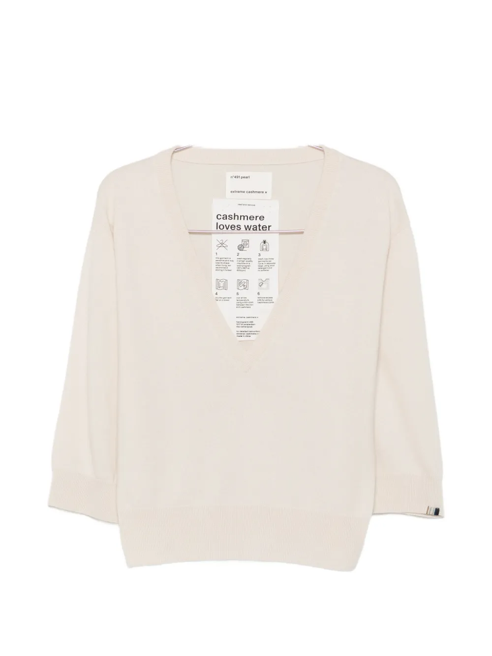 extreme cashmere Pearl V-neck three-quarter-sleeve sweater - Toni neutri