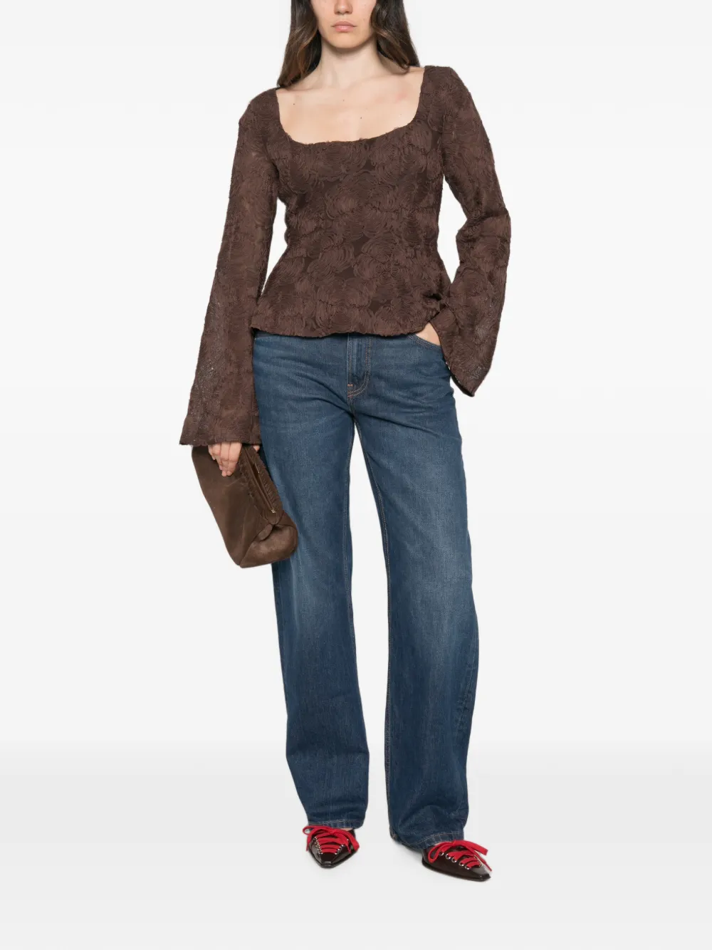 ROTATE BIRGER CHRISTENSEN Shirt met ruches Bruin