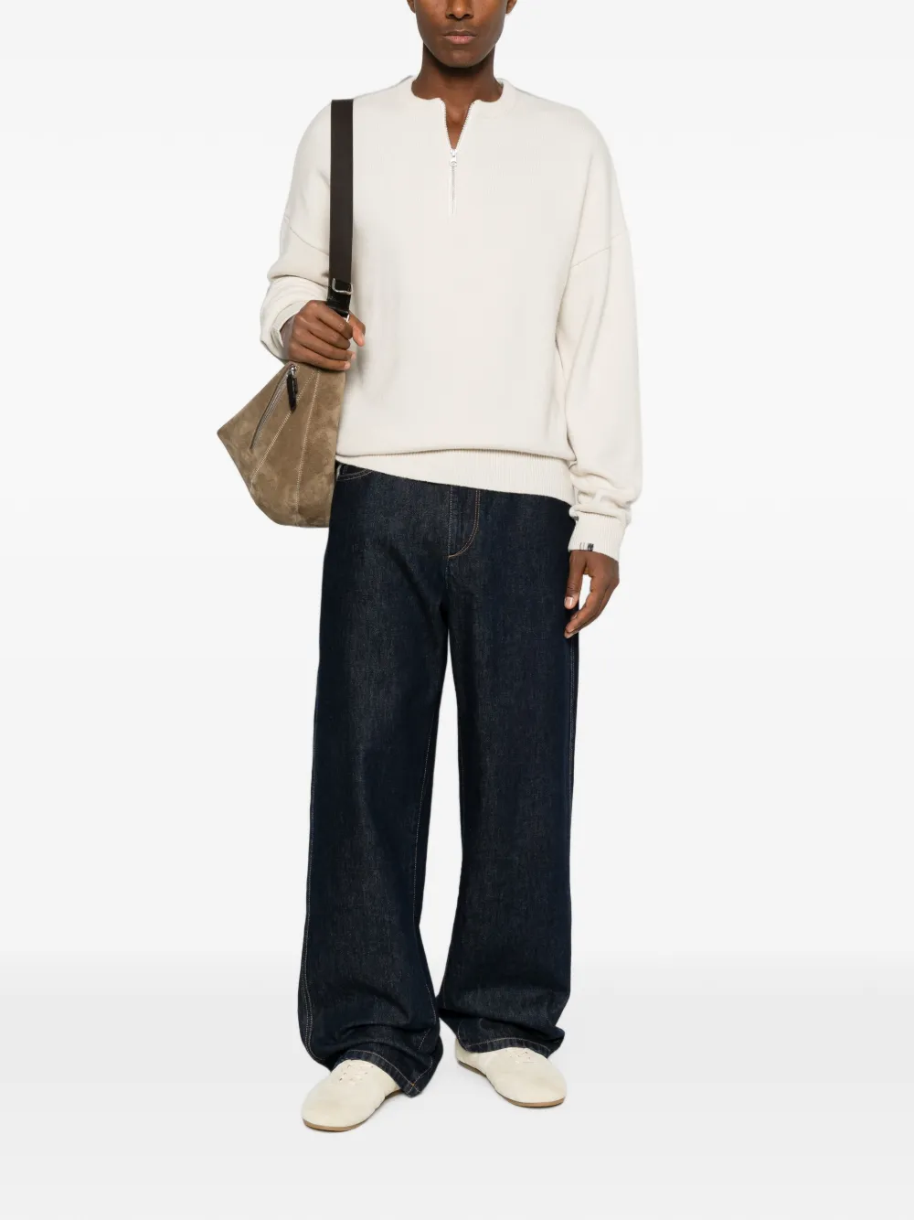 extreme cashmere Like trui met halve rits en verlaagde schouders Beige