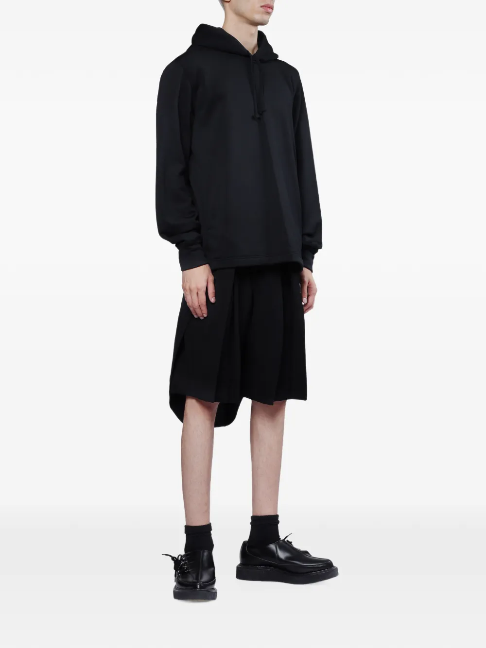Comme des Garçons Homme Plus panelled drawstring hoodie Zwart