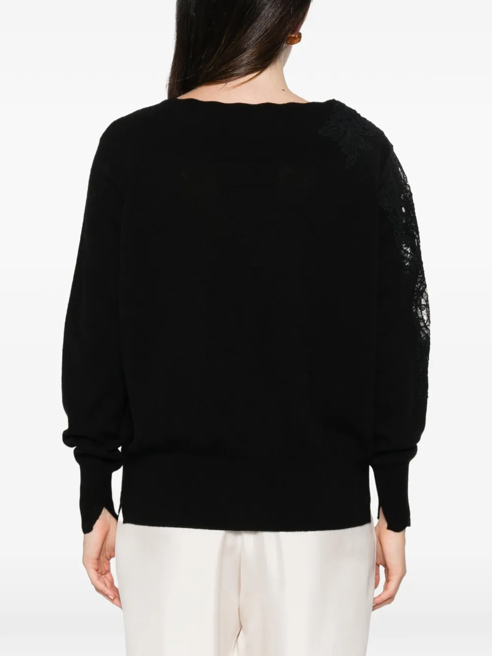 Ermanno Scervino lace-panelled cashmere sweater Zwart