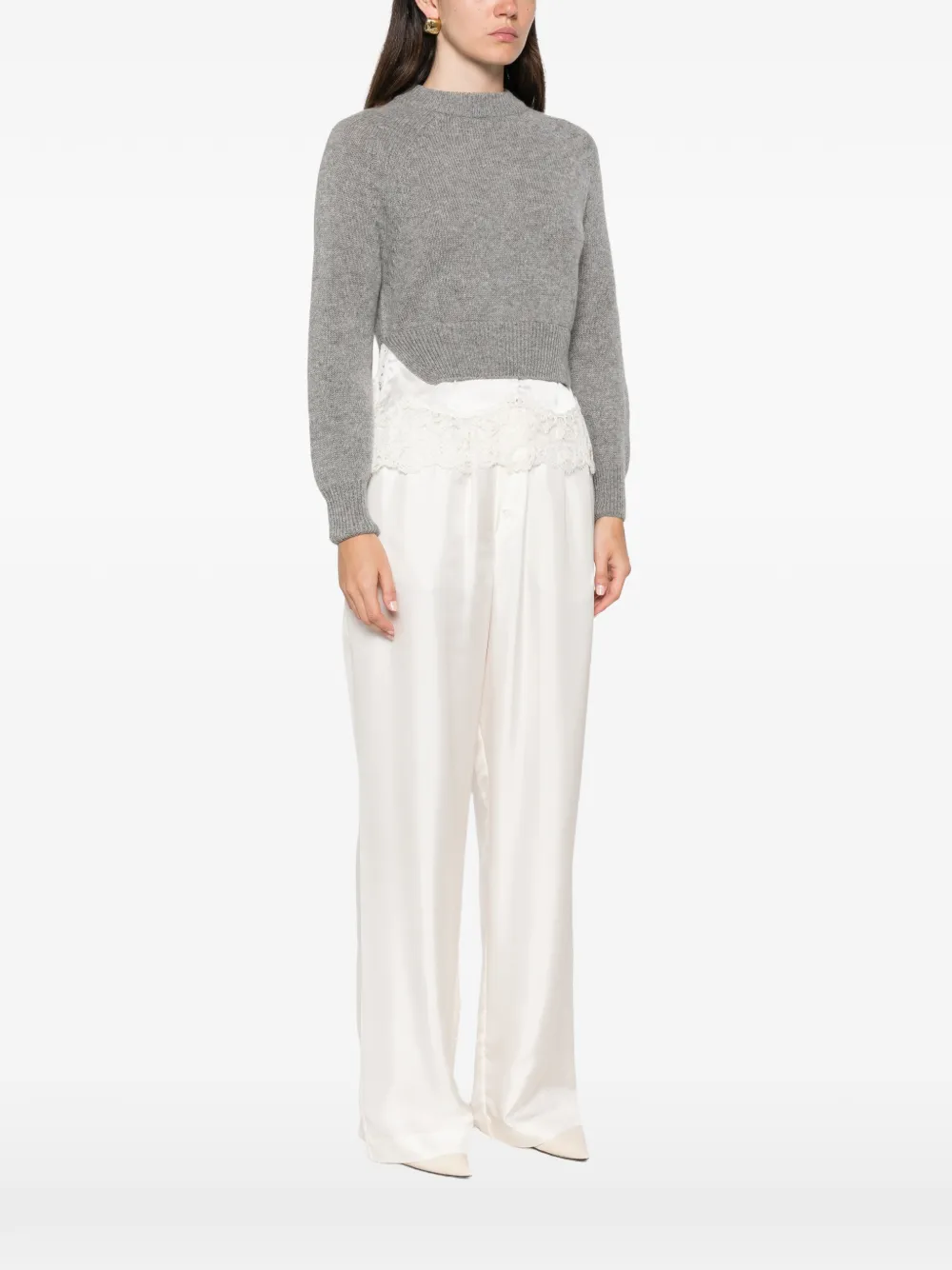Ermanno Scervino Cropped trui met kanten afwerking Grijs