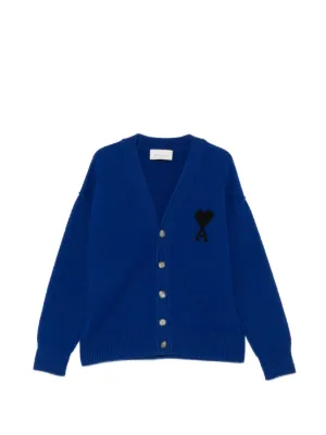 AMI Paris Wool Ami De Coeur Cardigan | Blue | FARFETCH