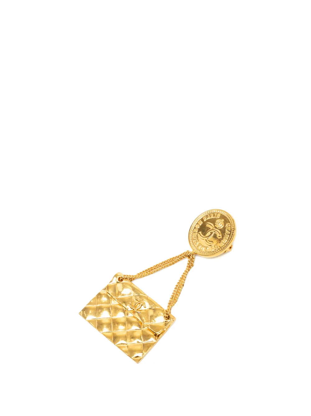 CHANEL Pre-Owned 1993 CC Gold Plated Quilted Flap Bag Medallion Brooch costume brooch - Oro