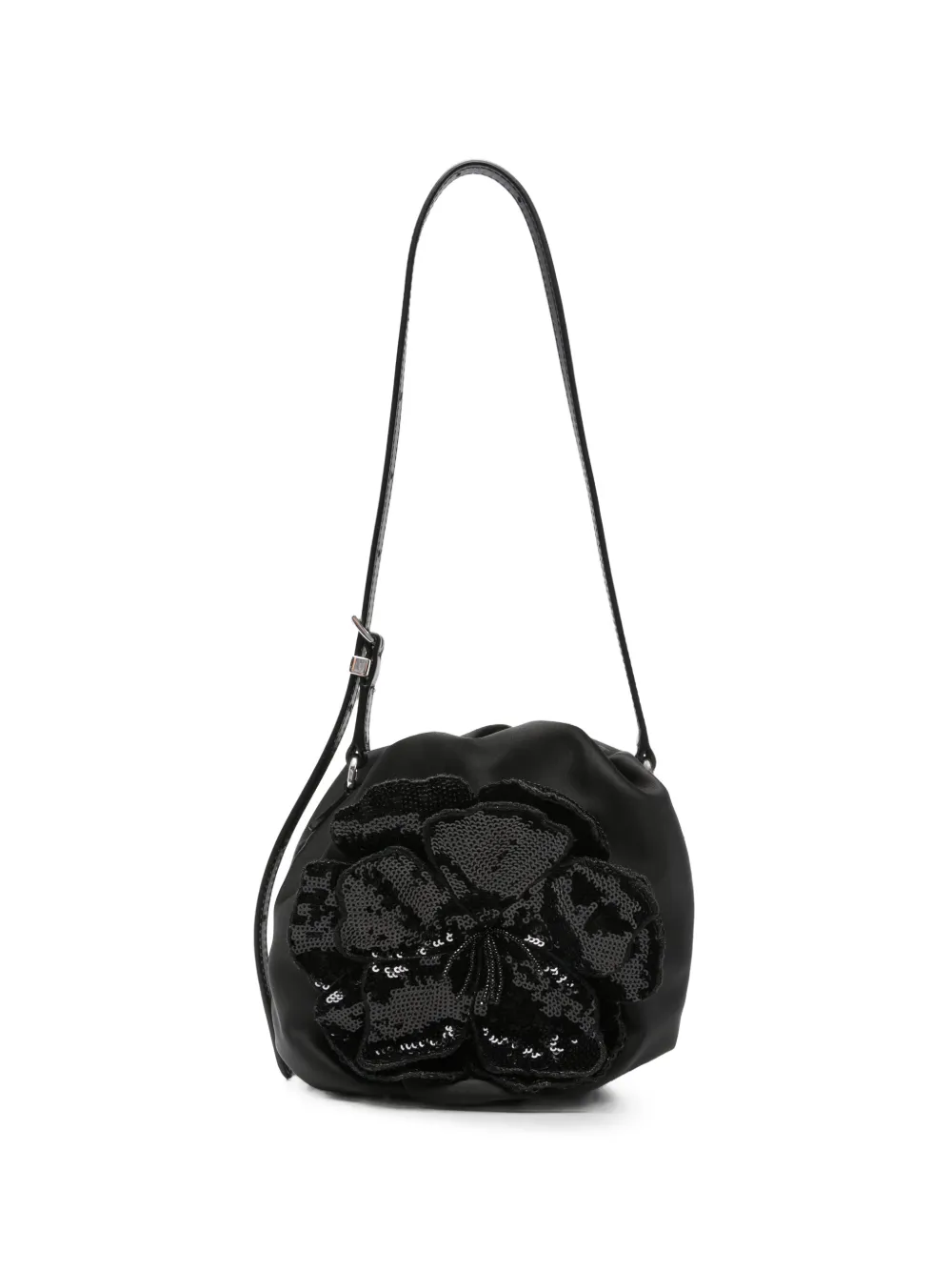ROTATE BIRGER CHRISTENSEN Borsa a secchiello Flower Bon Bon con paillettes - Nero