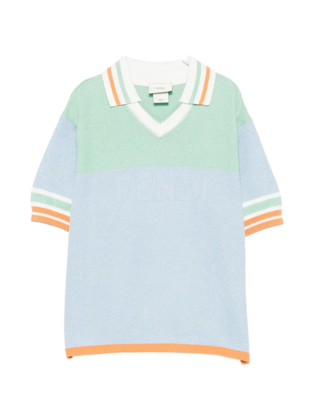 Fendi Kids logo-embroidered striped-trim T-shirt - Blu