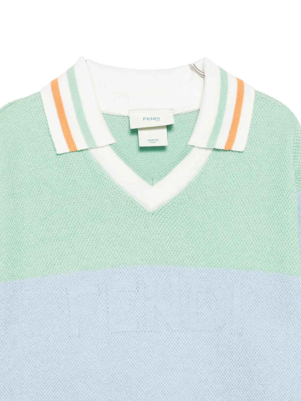 Fendi Kids T-shirt met geborduurd logo en gestreepte afwerking Blauw
