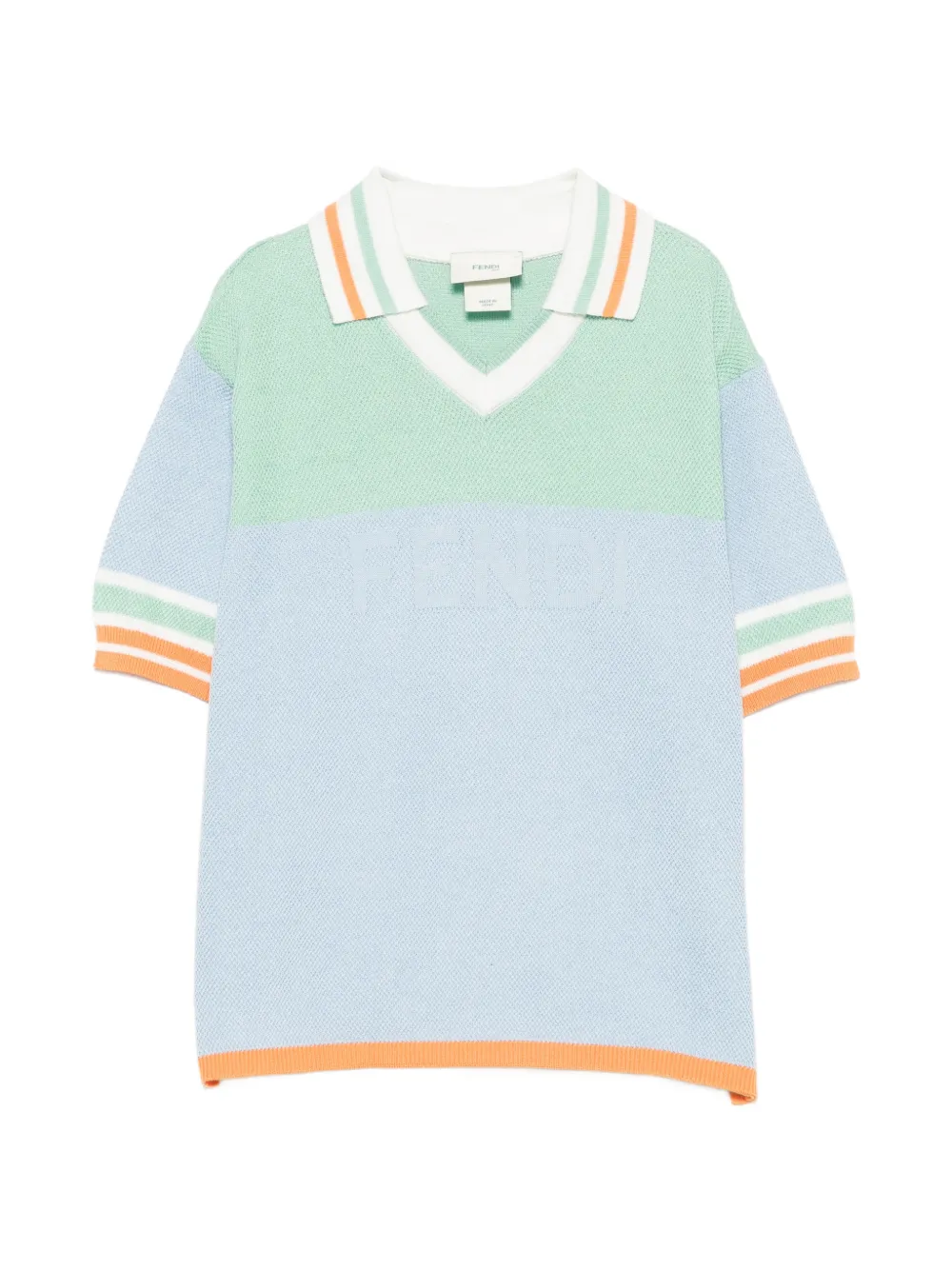 Fendi Kids logo-embroidered striped-trim T-shirt - Blu