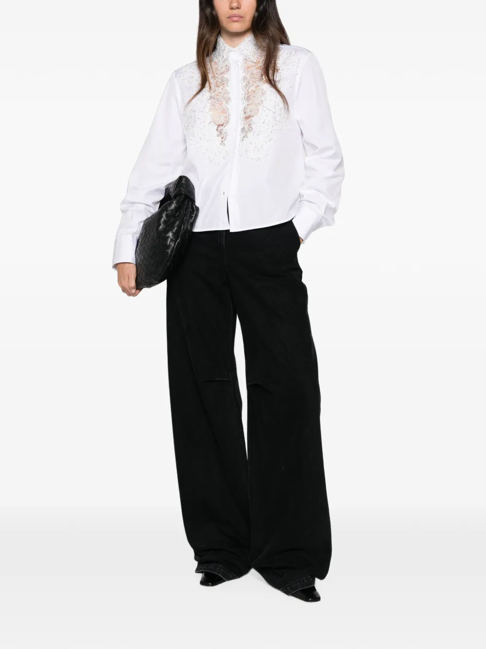Ermanno Scervino Blouse met kanten vlakken verfraaid met pailletten Wit