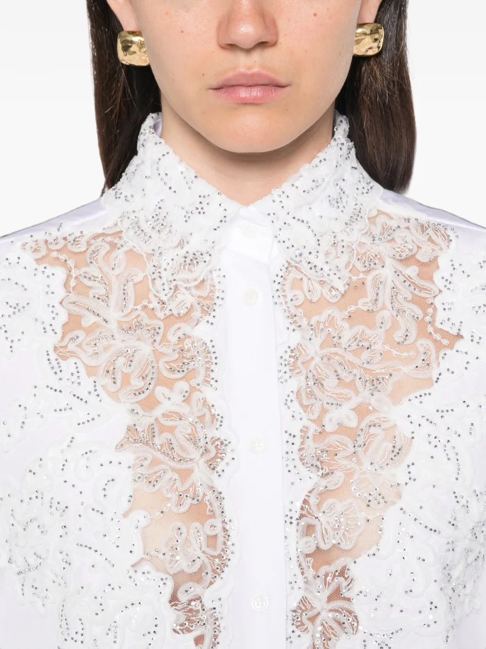 Ermanno Scervino Blouse met kanten vlakken verfraaid met pailletten Wit