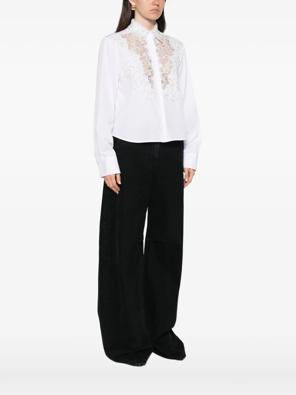 Ermanno Scervino Blouse met kanten vlakken verfraaid met pailletten Wit
