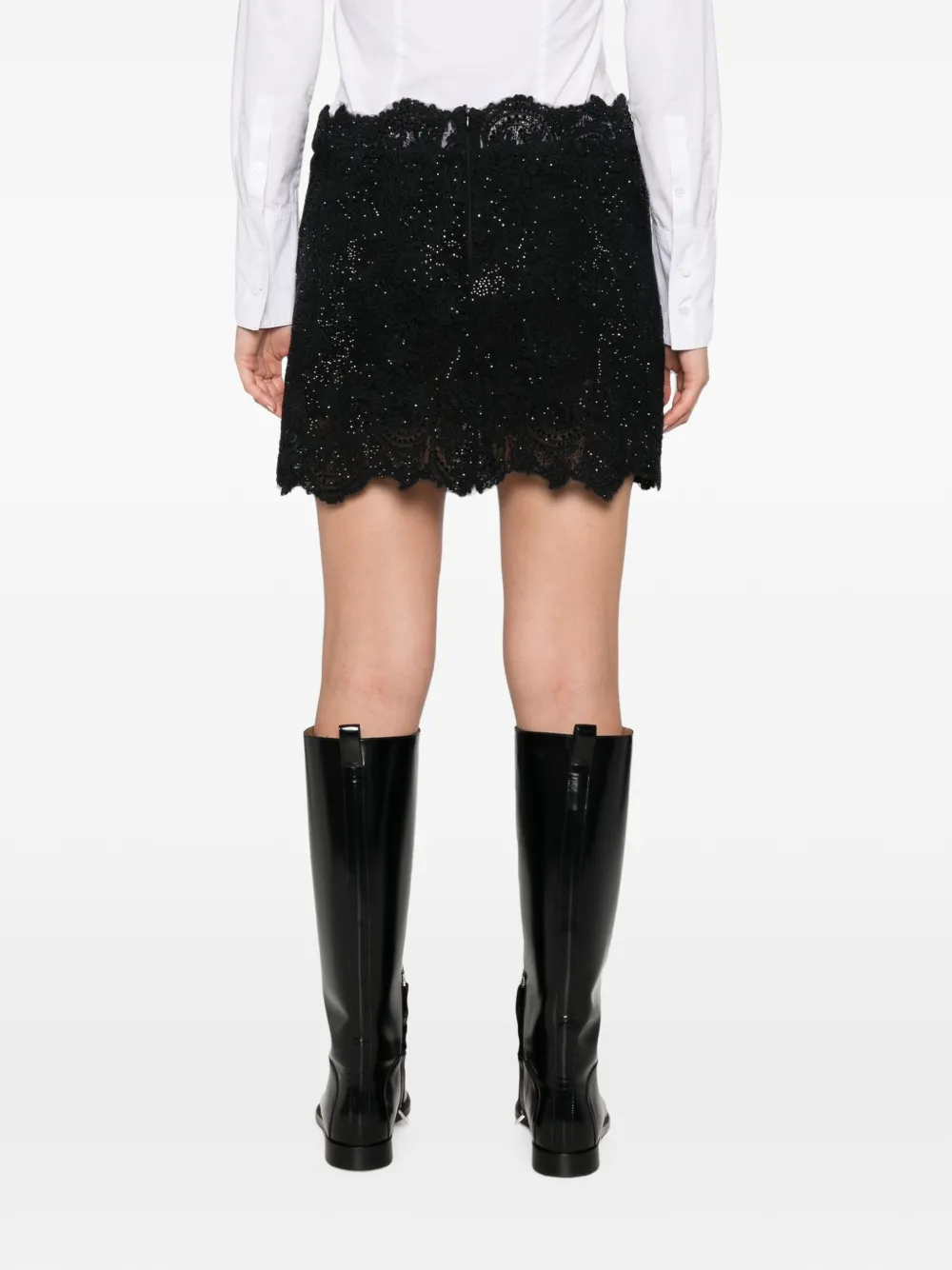 Ermanno Scervino Mini-rok met pailletten en kanten laag Zwart