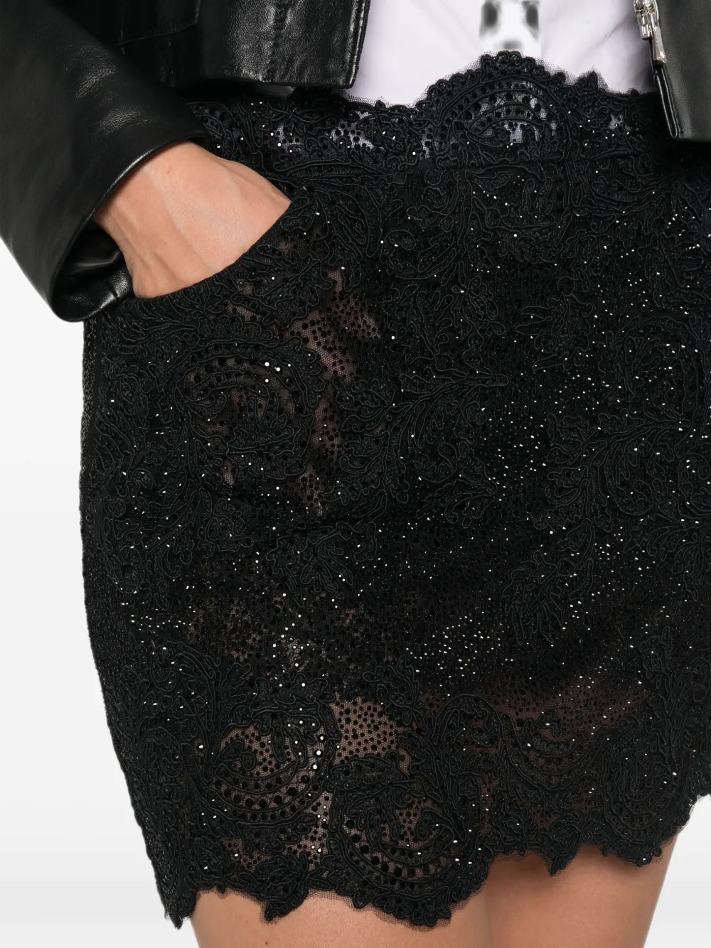 Ermanno Scervino Mini-rok met pailletten en kanten laag Zwart