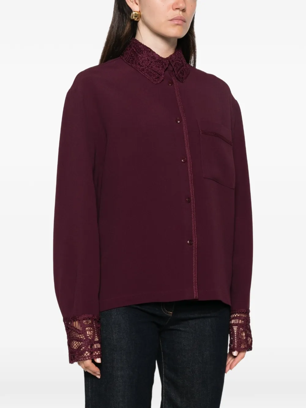 Ermanno Scervino Blouse met afwerking van kant Paars