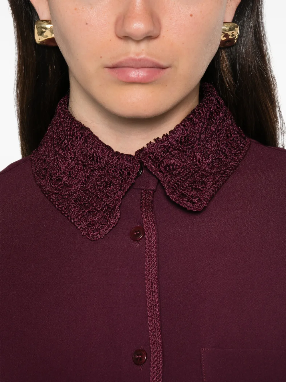 Ermanno Scervino Blouse met afwerking van kant Paars