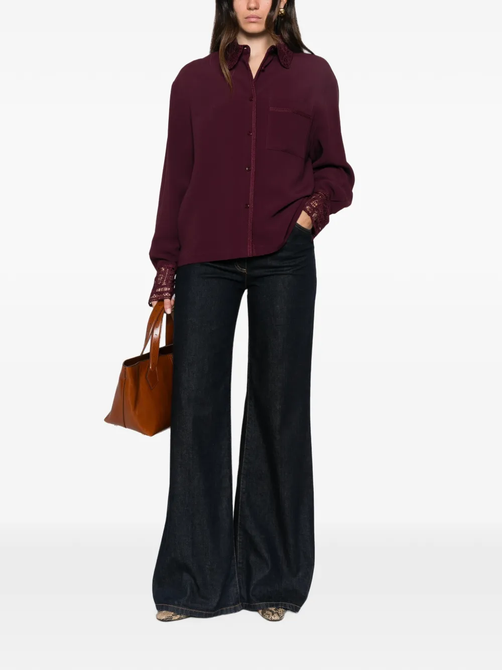 Ermanno Scervino Blouse met afwerking van kant Paars