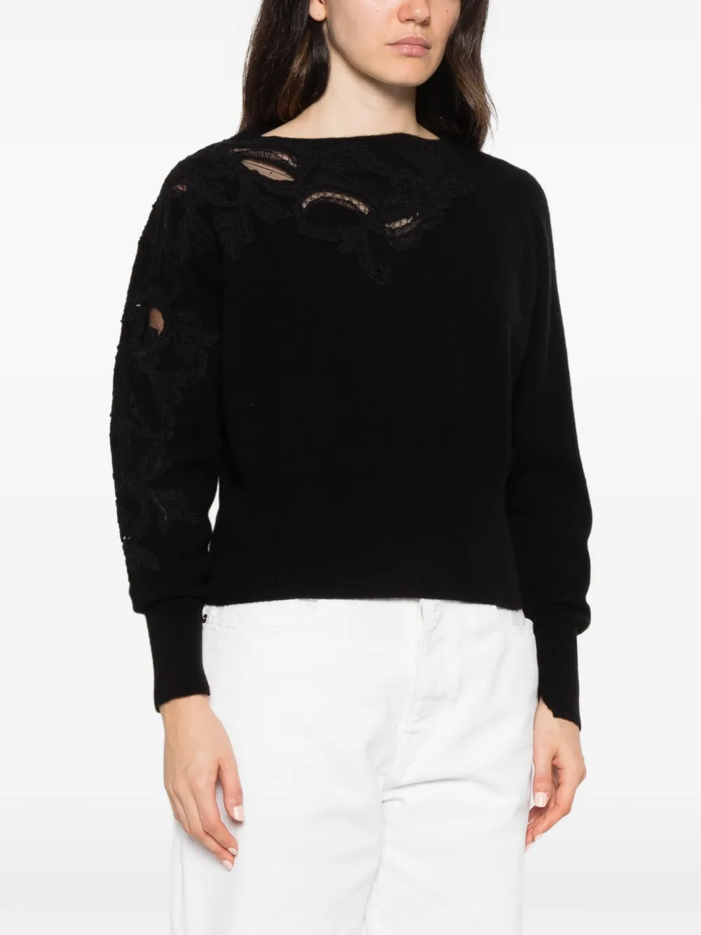 Ermanno Scervino lace-embellished cut-out sweater Zwart
