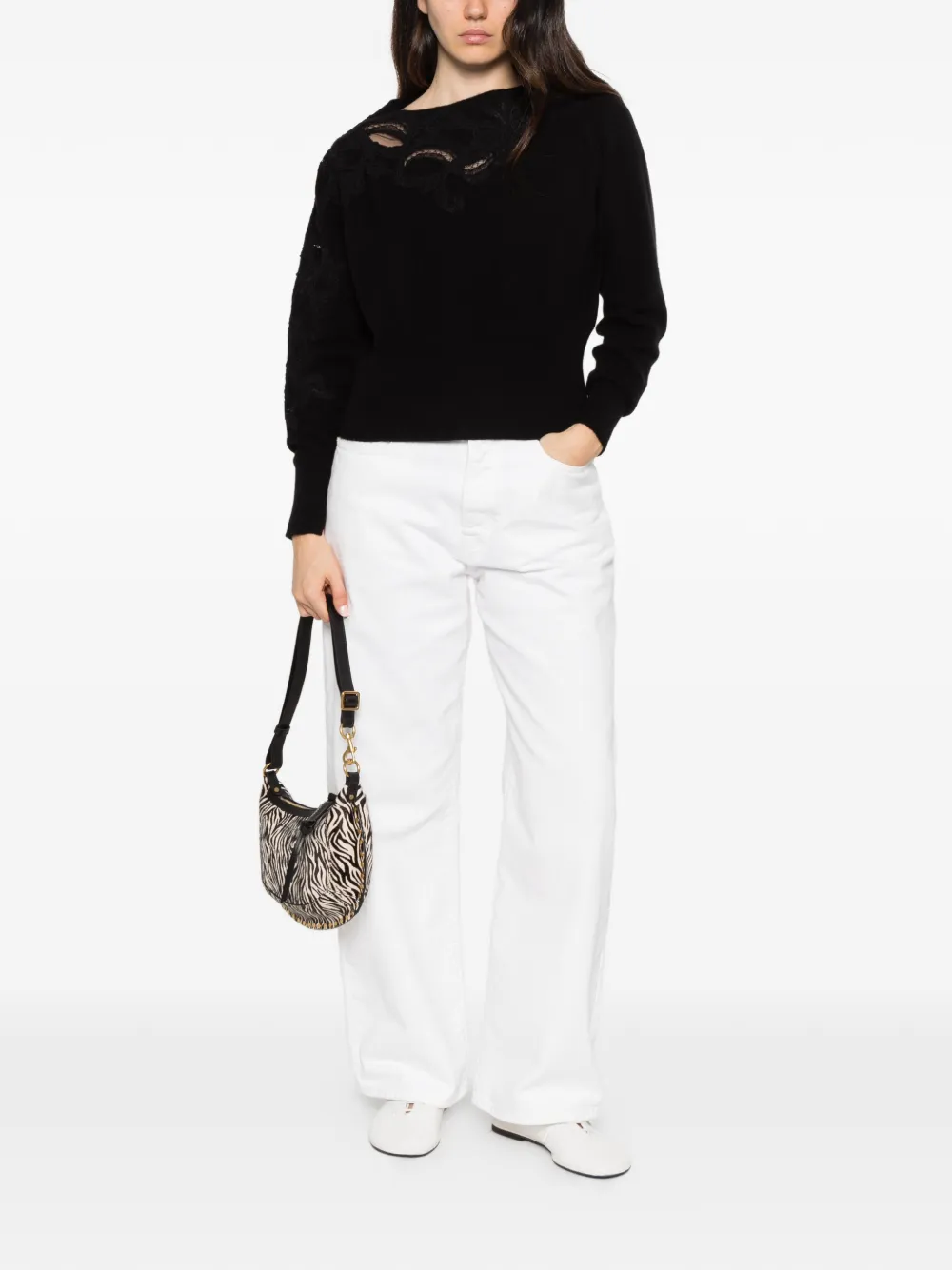 Ermanno Scervino lace-embellished cut-out sweater Zwart