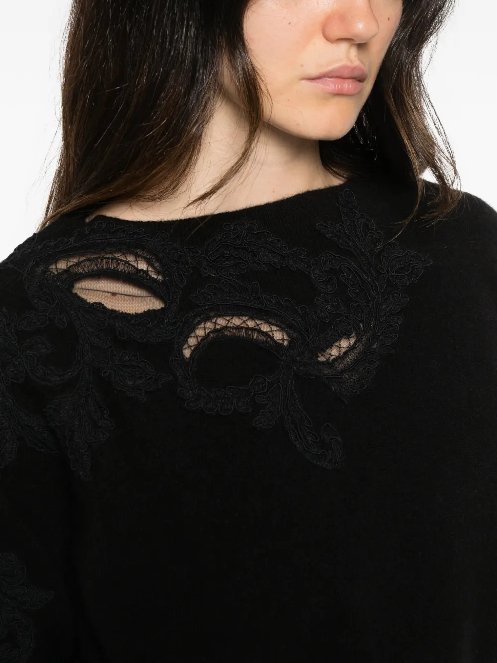 Ermanno Scervino lace-embellished cut-out sweater Zwart