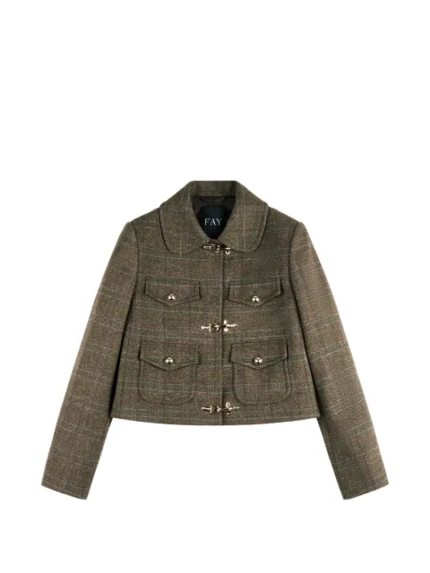 Fay check-pattern toggle-fastening cropped jacket